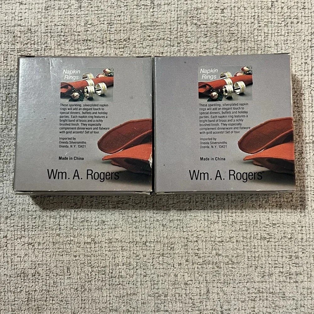 Wm. A Rogers Vintage Silver and Gold Plate‎ Set of 8 Napkin Rings New in Package